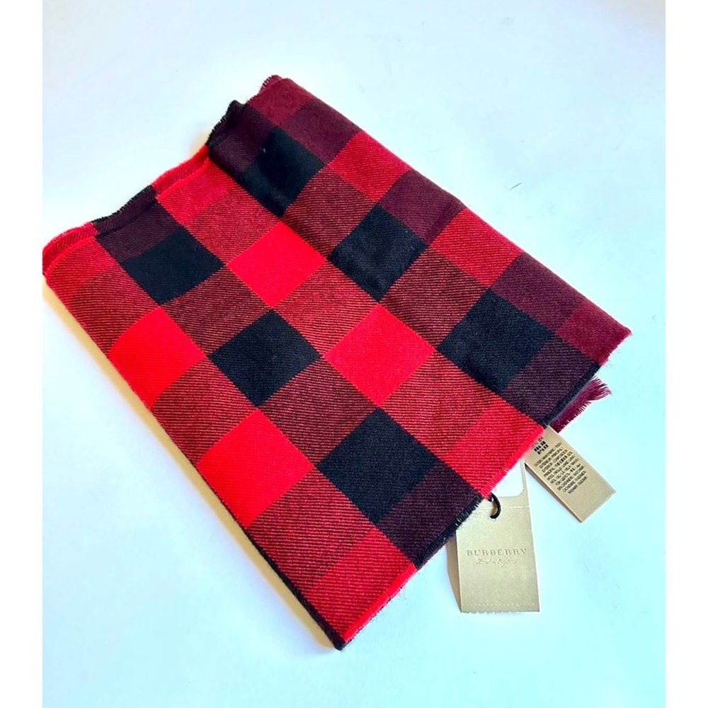 Burberry Wool Cashmere Giant Exploded Nova Check Lash Fringe Scarf Claret - Picture 3 of 8